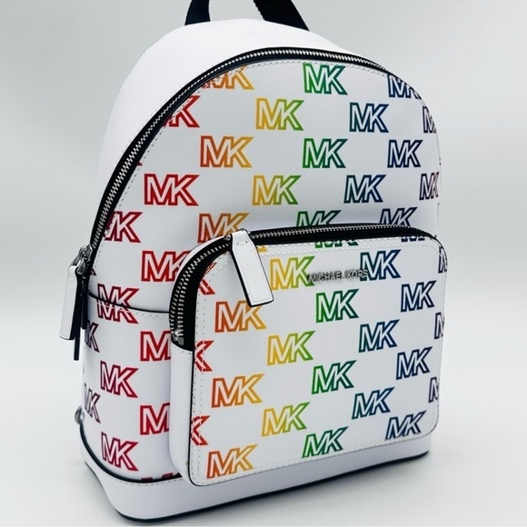 Michael Kors Cooper Commuter Medium Sling Bag Backpack MK Rainbow Optic White - Picture 1 of 14